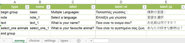 Create a label column for each
language